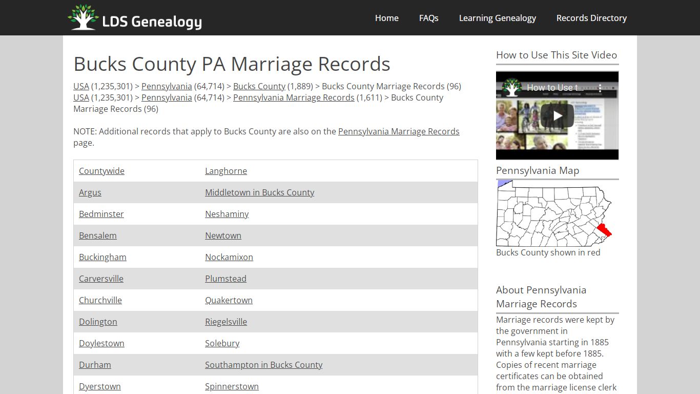 Bucks County PA Marriage Records - LDS Genealogy