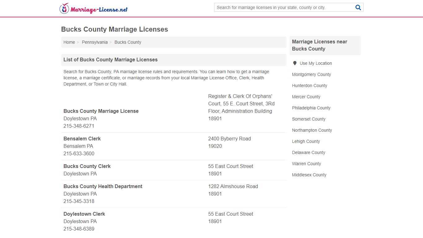 Bucks County Marriage Licenses