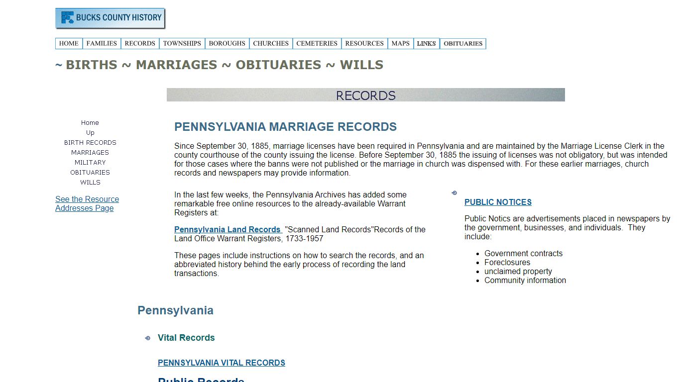 BIRTHS ~ MARRIAGES ~ OBITUARIES ~ WILLS - Bucks County History